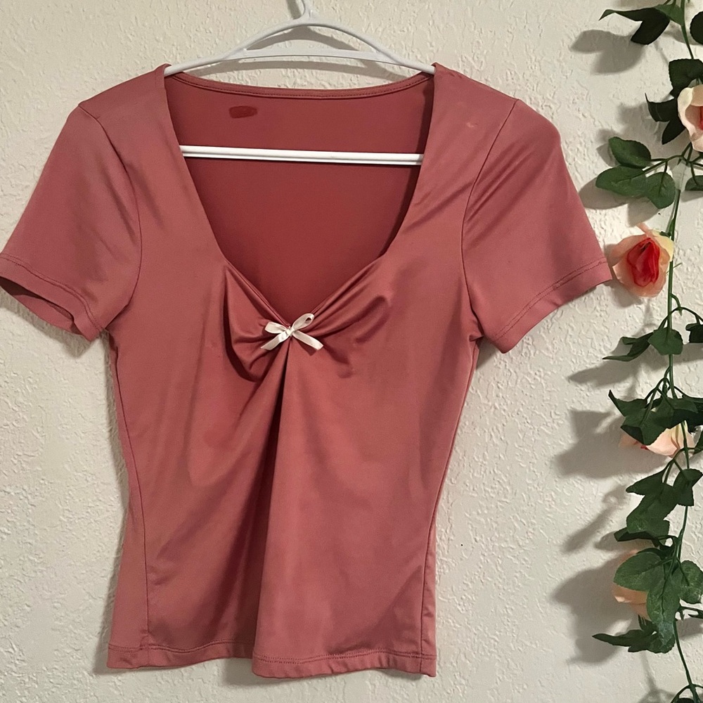 Pink sweetheart neck short sleeve t shirt